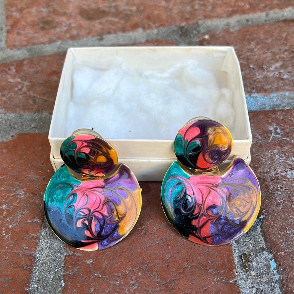 VINTAGE Marbled Gold and Pastel Earrings